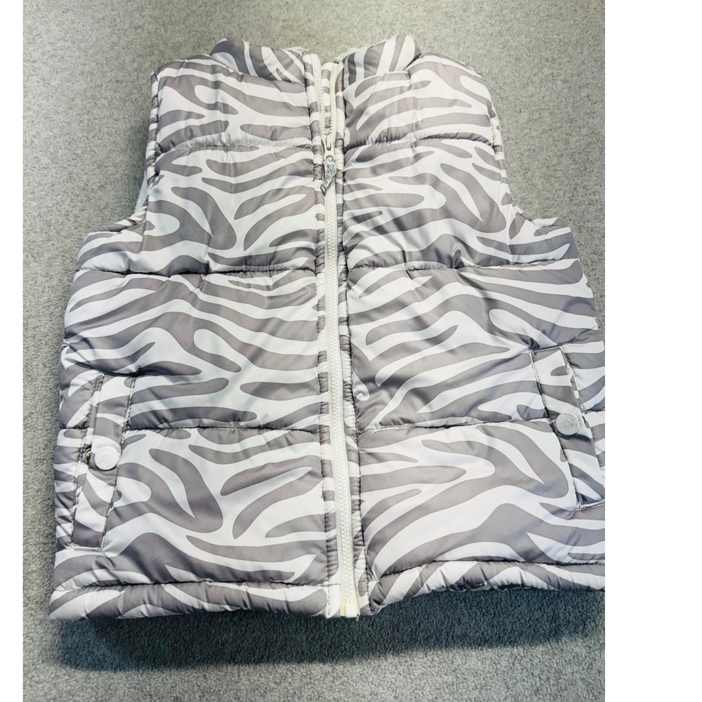 Carter's Puffer Vest Kids Size 6 Gray White Zebra Print Sherpa Lined Zip Up‎